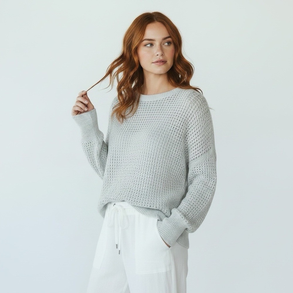 Eileen Fisher Womens Open Knit Pullover Sweater Coastal Beachy Extra Fine Merino